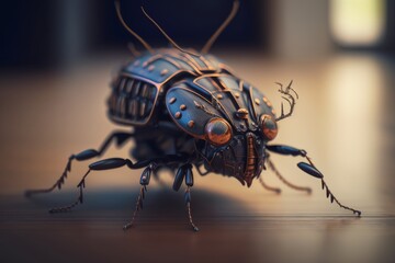 A robotic beetle, a combination of a machine and an insect, a futuristic vision of the future, AI generated