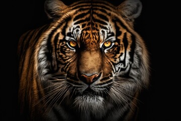 black background with tiger face. Generative AI