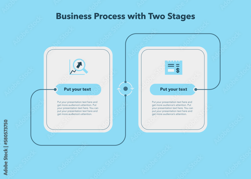 Poster Simple diagram for business process with two stages - blue version. Flat template for data visualization.