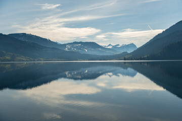 Fototapeta na wymiar Beautiful alpine scenery at the lake Aegerisee in Switzerland