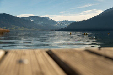 Obraz premium Lake promenade at the Aegerisee in Switzerland