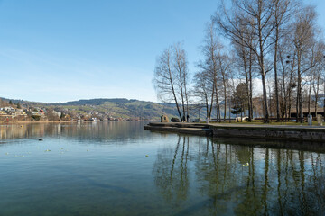 Fototapeta premium Natural scenery from the lake Aegerisee in Switzerland