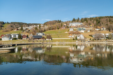 Fototapeta na wymiar Natural scenery from the lake Aegerisee in Switzerland
