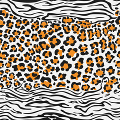 Print leopard and zebra pattern texture repeating seamless orange black. Vector