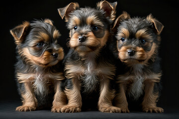 Fototapeta na wymiar This delightful Illustration captures the playful and charming personalities of three adorable Yorkshire Terriers. 