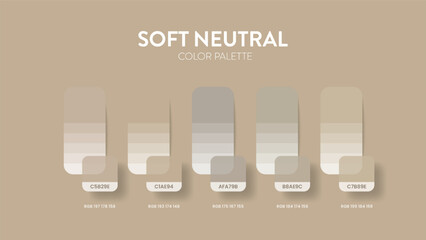 Color palette in Neutral colour theme collections. Color inspiration or colour chart with codes template. Color combination set of RGB. Colors swatch for graphic design, art, fashion, or web design.
