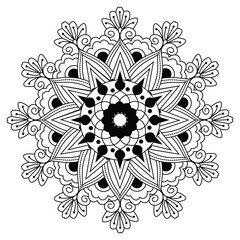 Circular pattern in form of mandala for Henna, Mending, tattoo, decoration. Decorative ornament in ethnic oriental style. Coloring book page.