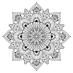 Flower Mandala. Vintage decorative elements. Oriental pattern, vector illustration. Islam, Arabic, Indian, Moroccan, Spain, Turkish, Pakistan, Chinese, mystic, ottoman motifs. Coloring book page.