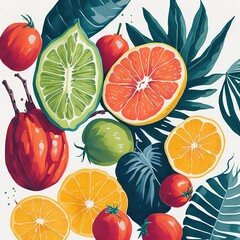 Juicy tropical fruits watercolor illustration