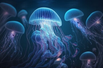 Illustration of jellyfish in the water generated by AI