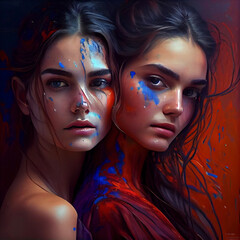Obraz premium Woman artistic paint - AI generated image - Unrelated to real people