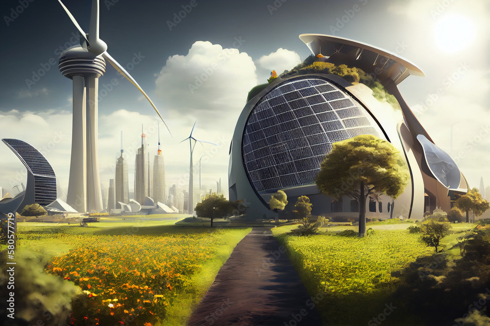 Aufkleber sky-high buildings: one possible image could be a view of a futuristic city with tall, sleek, and mo