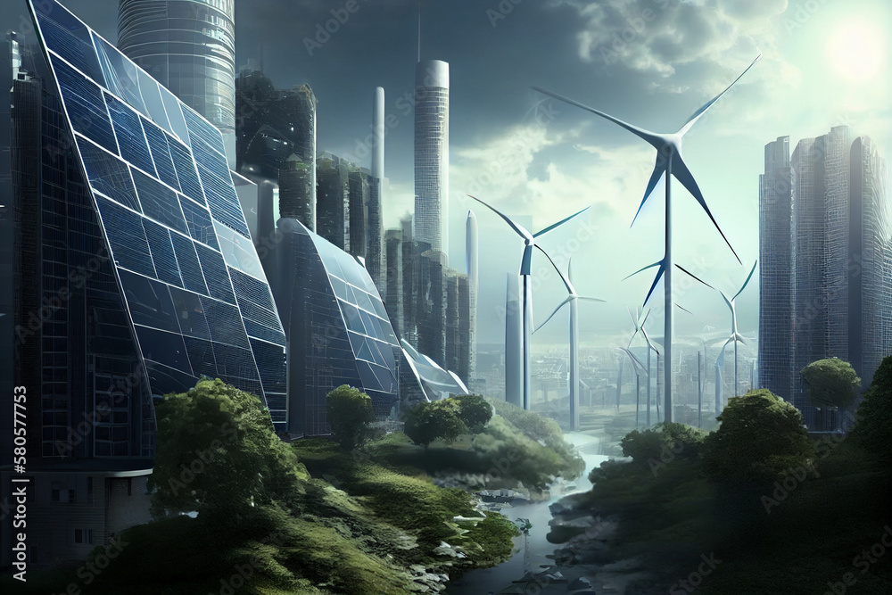 Aufkleber sky-high buildings: one possible image could be a view of a futuristic city with tall, sleek, and mo