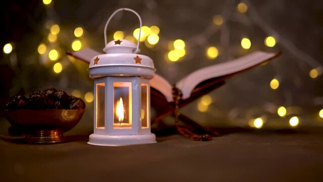 White Candle Light with Quran, Ramadan Kareem Greeting Video