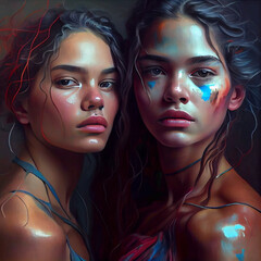 Obraz premium Woman artistic paint - AI generated image - Unrelated to real people