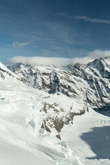 Fototapeta na wymiar Fantastic snow covered mountain panorama at the Eigergletscher in Switzerland