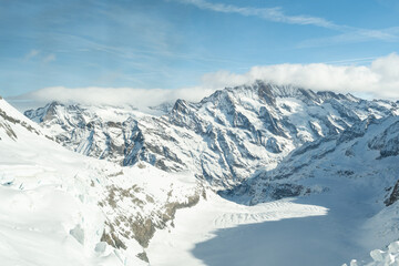 Fototapeta na wymiar Fantastic snow covered mountain panorama at the Eigergletscher in Switzerland