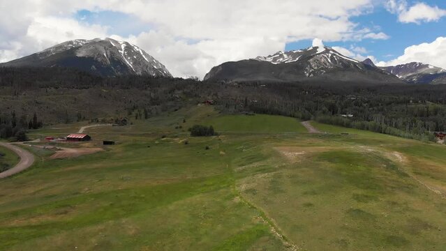 High alpine Colorado Rocky farm and ranch land in spring.