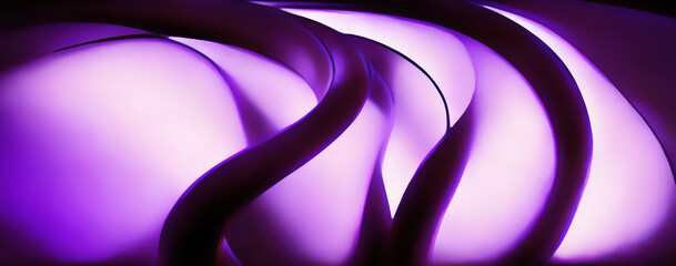 Futuristic landscape. Creative background. Digital art. Abstract illustration of light shadow luminous violet twisted shapes graphic composition.