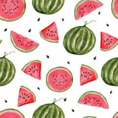 Watercolor watermelons pattern. Seamless  background.