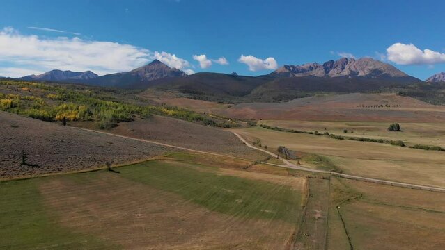 High alpine Colorado Rocky farm land in early fall.