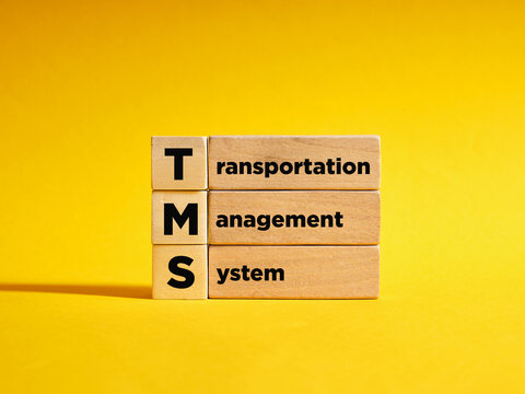 Wooden cubes with the the acronym TRM transportation management system. Planning and coordination of logistic delivery business.