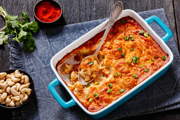 tasty Cauliflower casserole in a blue baking dish