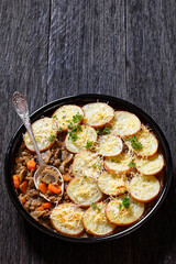 Ground Beef stew with mushrooms, carrots potatoes