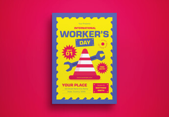 Yellow Flat Design International Worker Day Flyer Layout