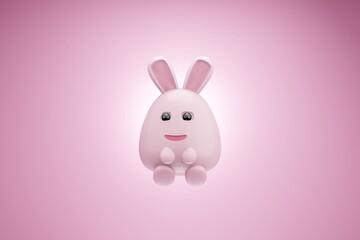 cute rabbit and smiling face on background 3d render. 