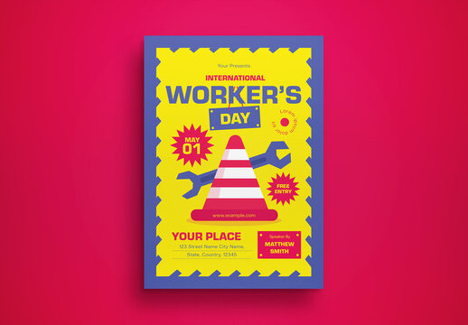 Yellow Flat Design International Worker Day Flyer Layout