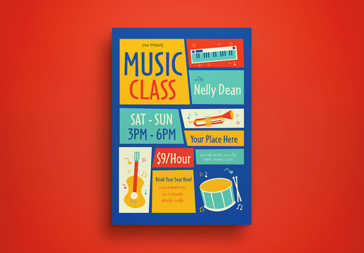 Blue Mid Century Music Class Flyer Layout