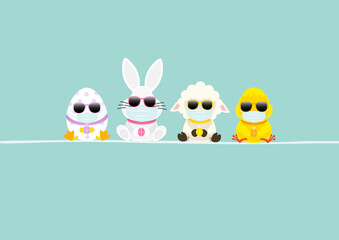 Osterei, Weißer Osterhase Schaf & Küken Maske Sonnenbrille Karte Türkis