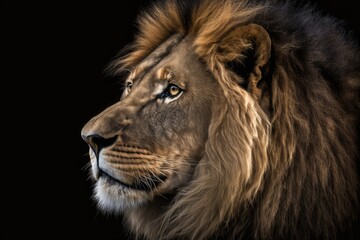 Lion, Panthera leo, in close up in front of a black background. Generative AI