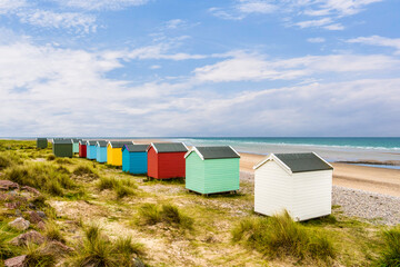 Bathing huts at Findhorn, Moray Firth