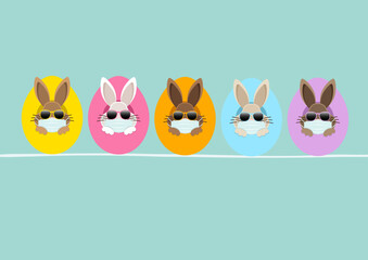 Karte 5 Osterhasen Maske Sonnenbrille In Ostereiern Von Vorn Türkis