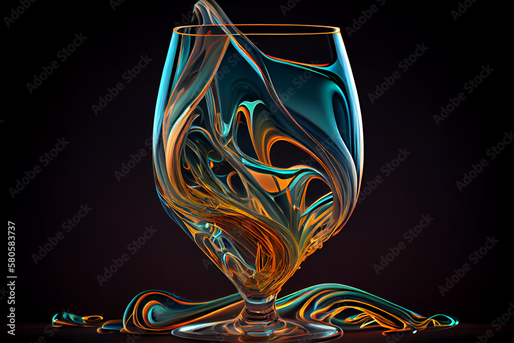 Poster a swirling mix of colors in the shape of a wine glass, with shades of deep generative ai technology.