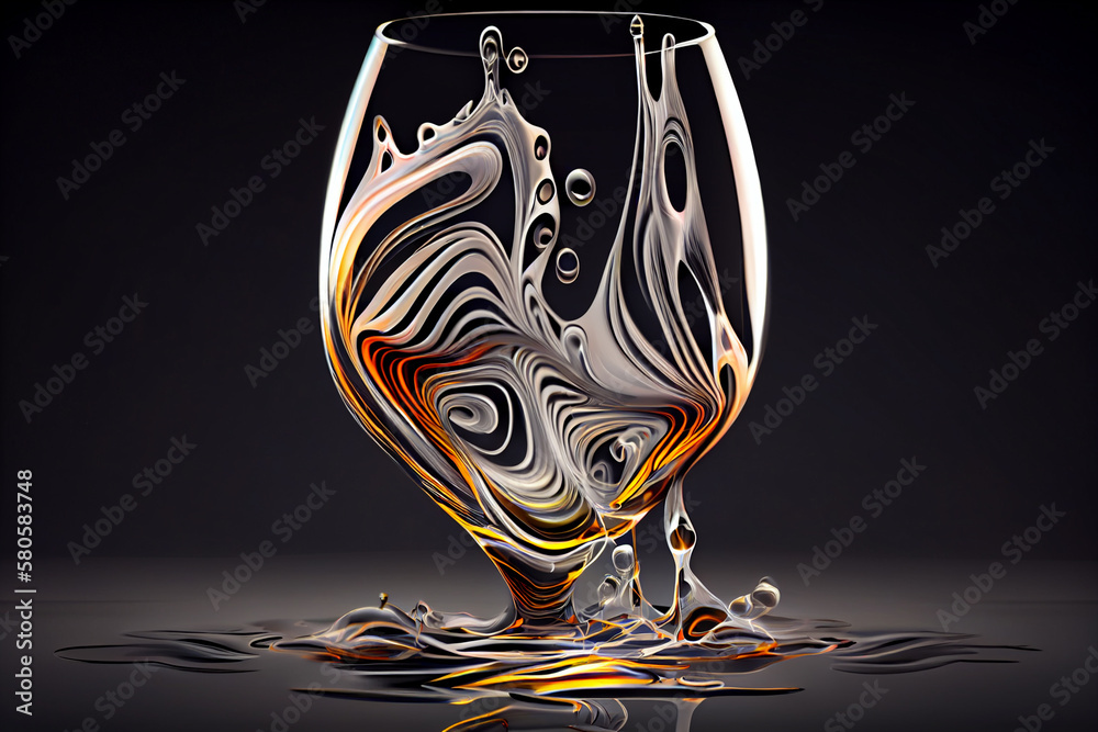 Poster a swirling mix of colors in the shape of a wine glass, with shades of deep generative ai technology.