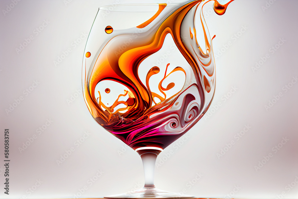 Poster a swirling mix of colors in the shape of a wine glass, with shades of deep generative ai technology.