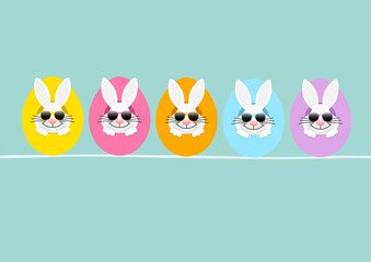 Karte 5 Weiße Osterhasen Sonnenbrille In Ostereiern Von Vorn Türkis