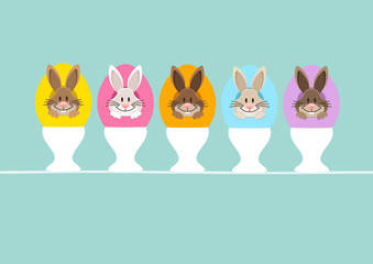 Karte 5 Osterhasen In Ei Eierbecher Vorn Türkis