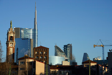 Fototapeta na wymiar Modern buildings of Porta Nuova seen from Cimitero Monumentale, Milan