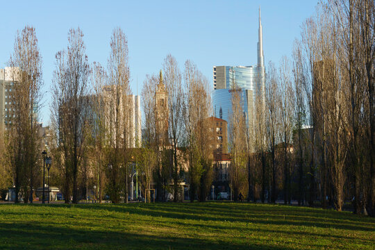 Modern buildings of Porta Nuova seen from Cimitero Monumentale, Milan