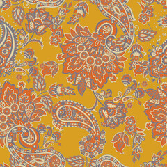 Paisley seamless vector pattern. Fabric Indian floral ornament