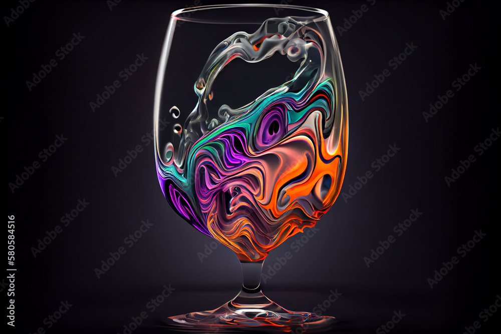 Poster a swirling mix of colors in the shape of a wine glass, with shades of deep reds and generative ai te