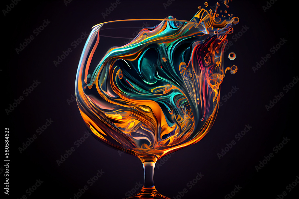 Poster a swirling mix of colors in the shape of a wine glass, with shades of deep reds and generative ai te