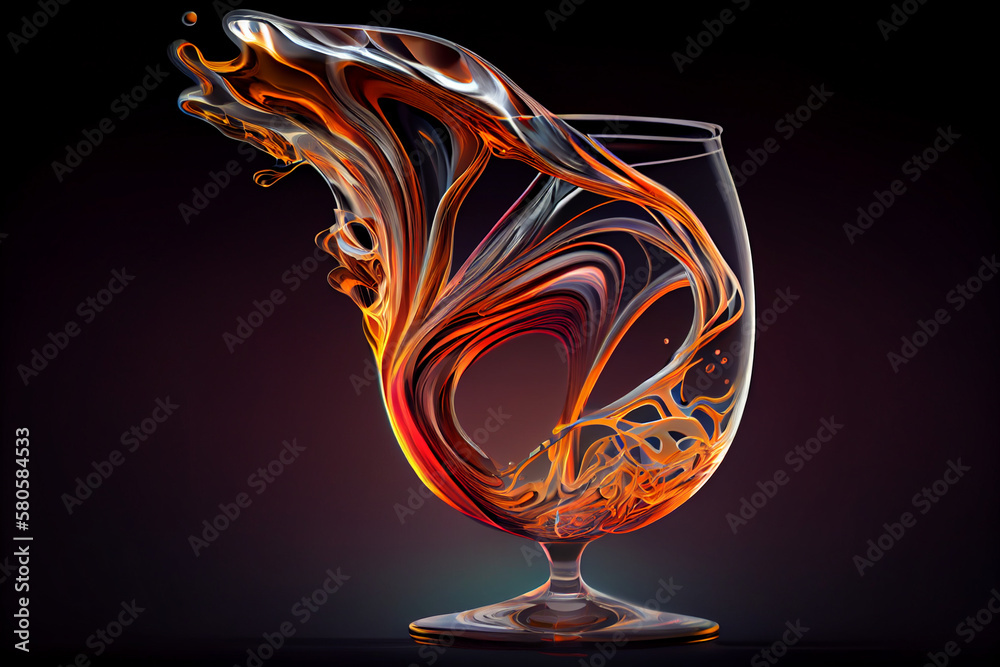 Poster a swirling mix of colors in the shape of a wine glass, with shades of deep reds generative ai techno