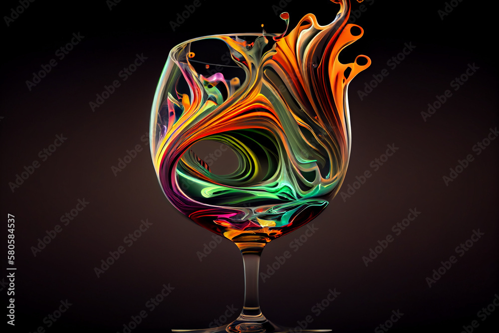 Poster a swirling mix of colors in the shape of a wine glass, with shades of deep reds and generative ai te