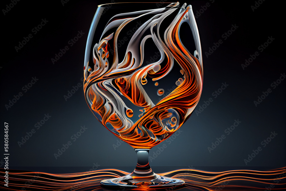 Poster a swirling mix of colors in the shape of a wine glass, with shades of deep reds generative ai techno