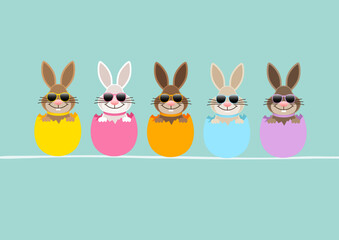 5 Osterhasen Sonnenbrille Eierschale Karte Türkis